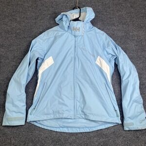Helly Hansen Jacket Womens Large Light Blue Helly Tech Hooded Rain Coat Outdoor